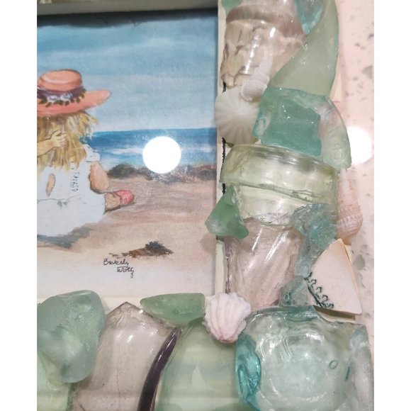 Handmade Shells & Sea Glass Framed Art Decor & Drawing Beach Dating Theme Signed - Picture 7 of 15